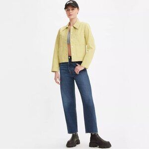 Levi's Ribcage Straight Raw Hem Jeans | Size 25 medium wash button fly high rise